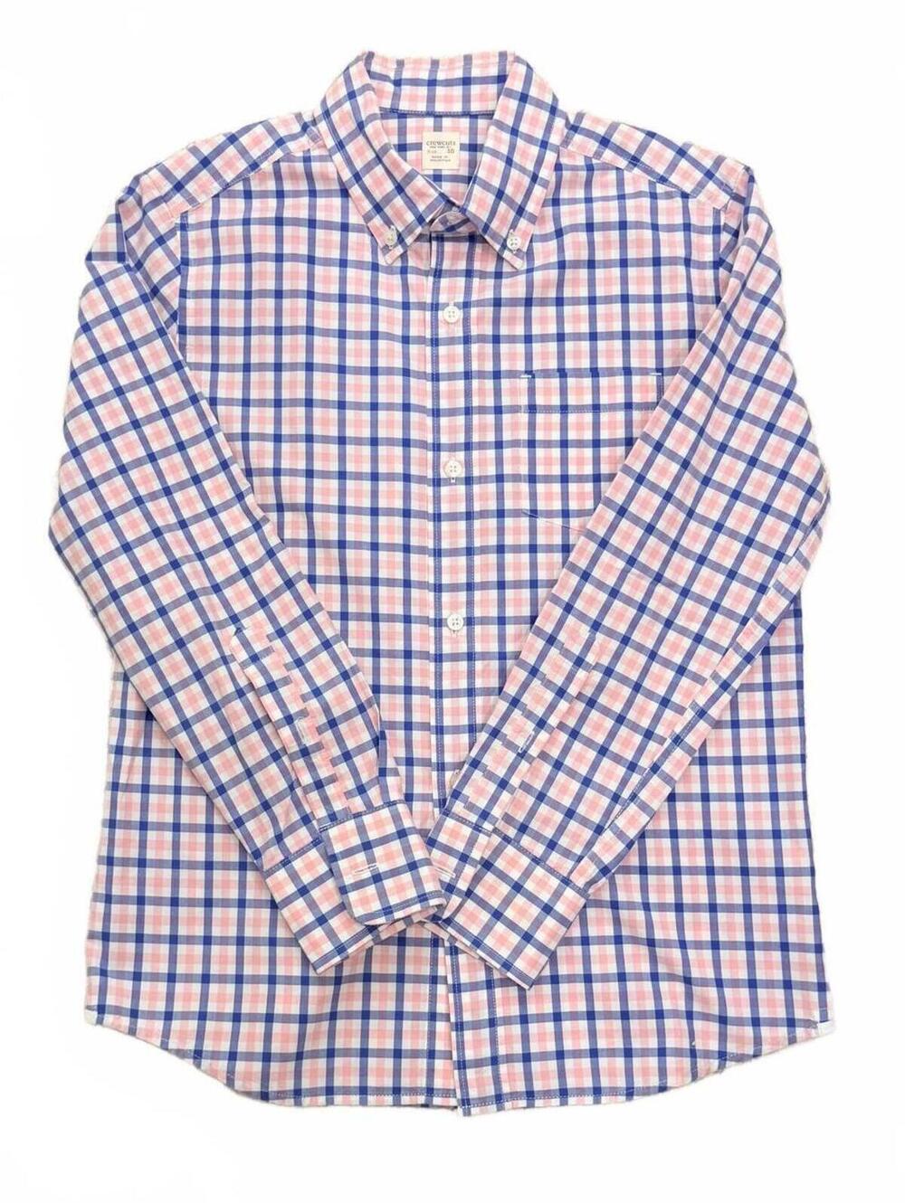 J.Crew Crewcuts Button Down Shirt Pink Blue White Cotton Check Boys Size 10